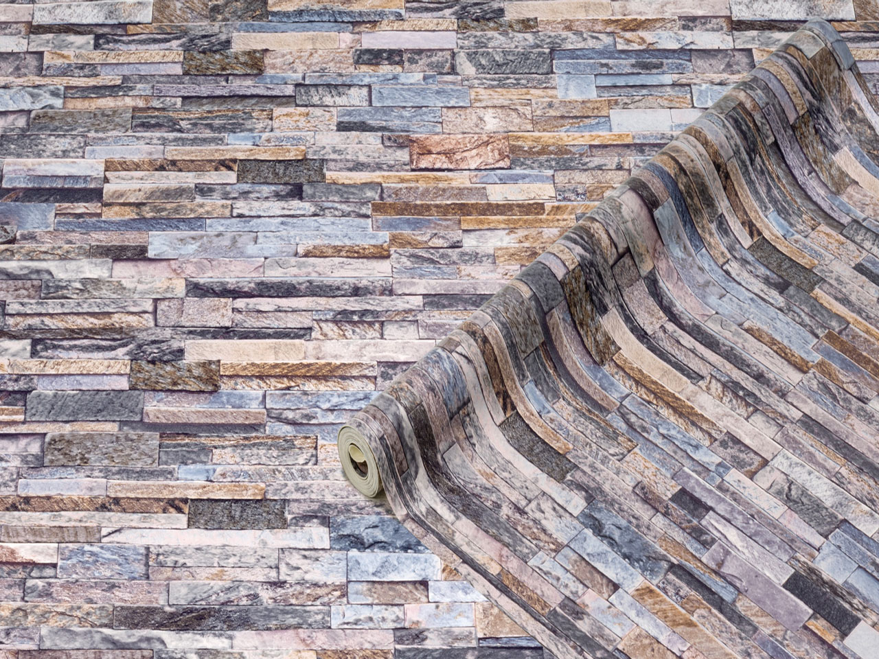 картинка 270-1009 CERAMICS - Стеновое покрытие рулонное (67.5см х 4м) Каменная стена серо-голуб от магазина